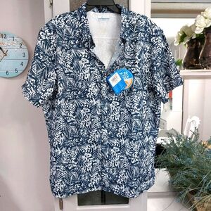 Columbia Super Slack Tide Camp Shirt Navy Palms XL NWT